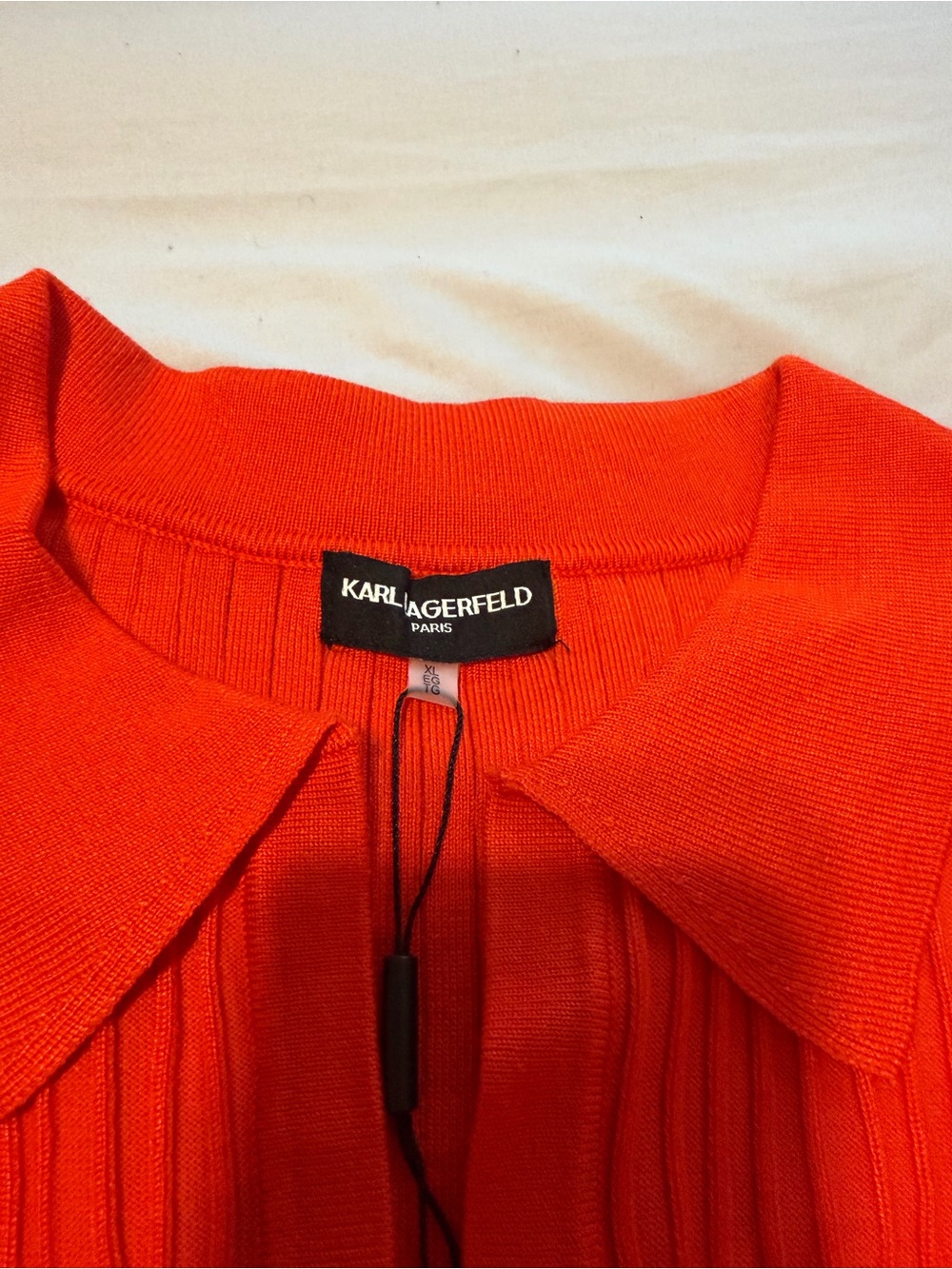 Karl Lagerfeld Orange Ribbed Polo-Style Long Sleeve Top - Picture 3 of 7